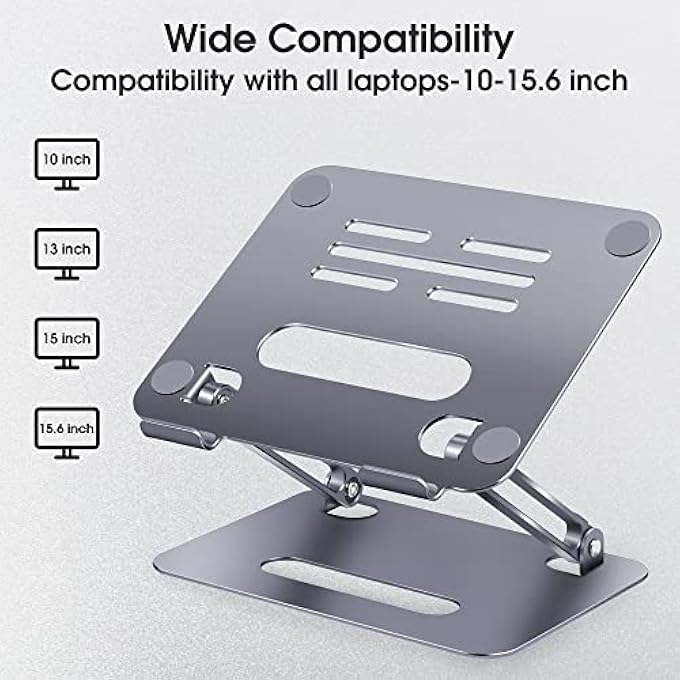 rayihni LAPTOP STAND FOR DESK, ADJUSTABLE ALUMINUM LAPTOP HOLDER, ERGONOMIC PORTABLE COMPUTER STAND, LAPTOP RISER FOR MACBOOK AIR PRO HP SONY DELL LENOVO ALL LAPTOPS 10-15.6 INCH - Image 2