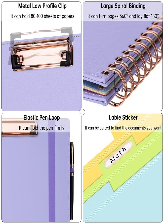 HAUTOCO Clipboard Folder with Storage Zip Bag, Spiral Clipboard Folio with Refillable Lined Notepad, 5 Folders Dividers with 10 Pockets, Leather Clip Board Portfolio for Office School, Lavender - Image 5