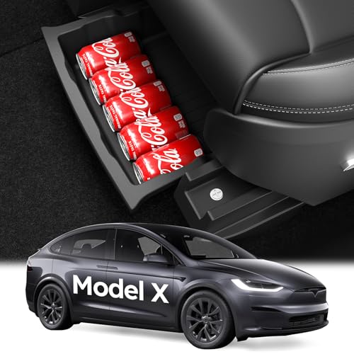 Wigoo Under Seat Storage Box for Tesla Model X 2022~2025, 2 Pack TPE Underseat Storage Tray, Secure No-Slide Installation Design - Image 1