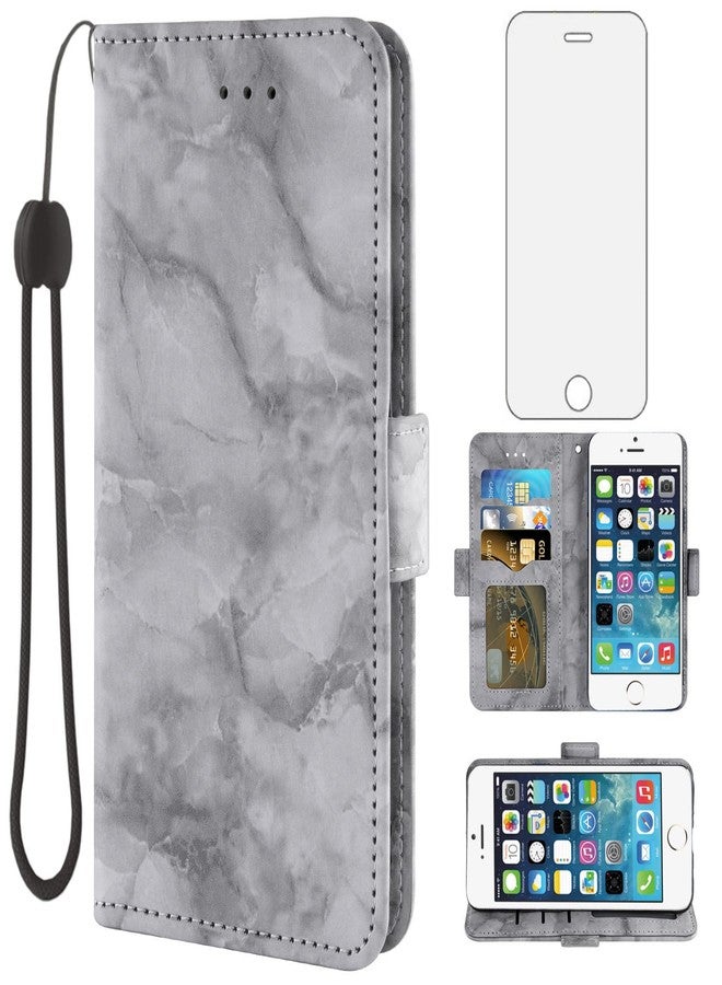 Asuwish Compatible with iPhone 5S 5 SE 2016 5SE Case and Tempered Glass Screen Protector Card Holder Kickstand Marble Wallet Phone Covers for iPhone5 iPhone5s iPhoneSE iPhone6se i 6SE iPhone5se Black - Image 1