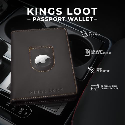 Kings Loot Passport Holder Wallet RFID Blocking Leather Travel Wallet with Builtin Airtag Holder Holds 16 Cards Passport Easy Pull Tab Slim Stylish Wallets Truffle - Image 3