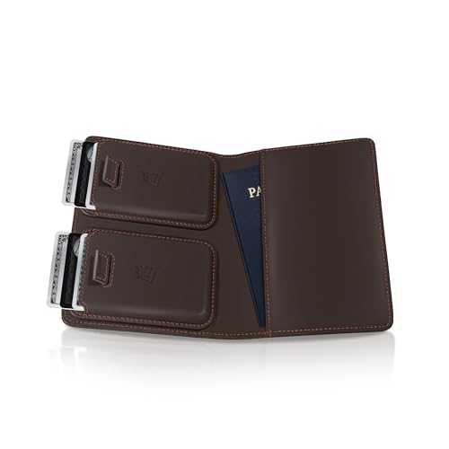Kings Loot Passport Holder Wallet RFID Blocking Leather Travel Wallet with Builtin Airtag Holder Holds 16 Cards Passport Easy Pull Tab Slim Stylish Wallets Truffle - Image 1