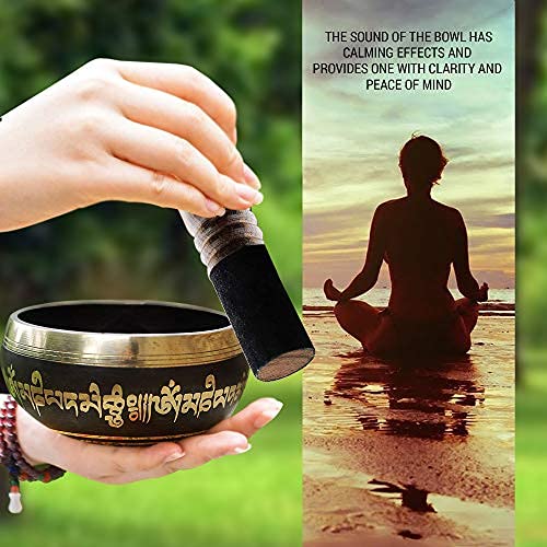 HIMALAYAN BAZAAR Tibetan Singing Bowl Set Bronze - Master Healing Grade - With Tibetan Thangka Art - Pure Tone By HIMALAYAN BAZAAR (Black & Yellow) - Image 4