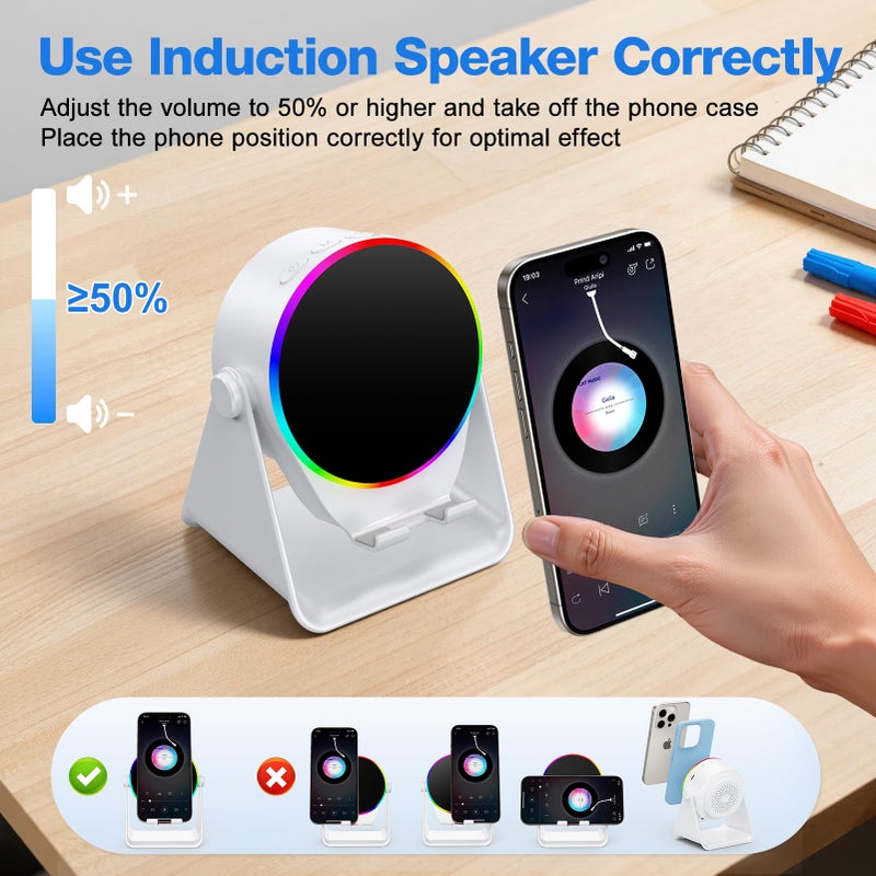 TARKARI Wireless Induction Speaker, 5 in 1 Bluetooth Speaker, 360Â° Rotation Cell Phone Stand with Ambient Light Compatible with iPhone iPad Android Tablet, Birthday Gifts for Women Men Him - Image 3