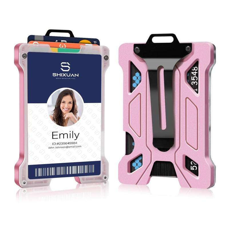 SHIXUAN ID Badge Holder with Retractable Clip, Credit Card Holder, Keychain Wallet, Name Badge Holders, Business Card Holder, and Money Clip for Men and Women (Pink) - Image 1