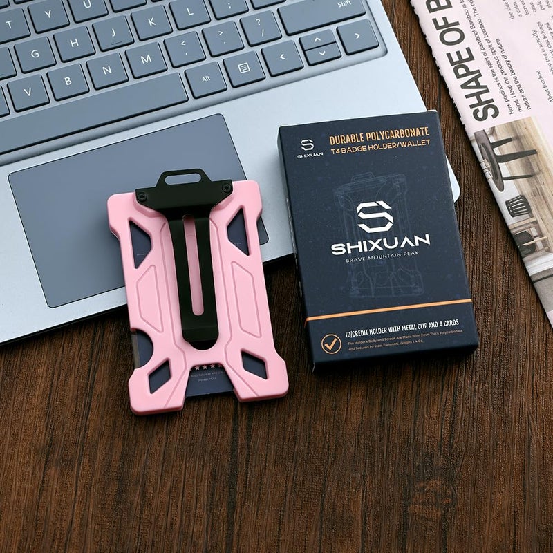 SHIXUAN ID Badge Holder with Retractable Clip, Credit Card Holder, Keychain Wallet, Name Badge Holders, Business Card Holder, and Money Clip for Men and Women (Pink) - Image 2
