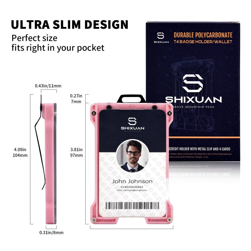 SHIXUAN ID Badge Holder with Retractable Clip, Credit Card Holder, Keychain Wallet, Name Badge Holders, Business Card Holder, and Money Clip for Men and Women (Pink) - Image 3