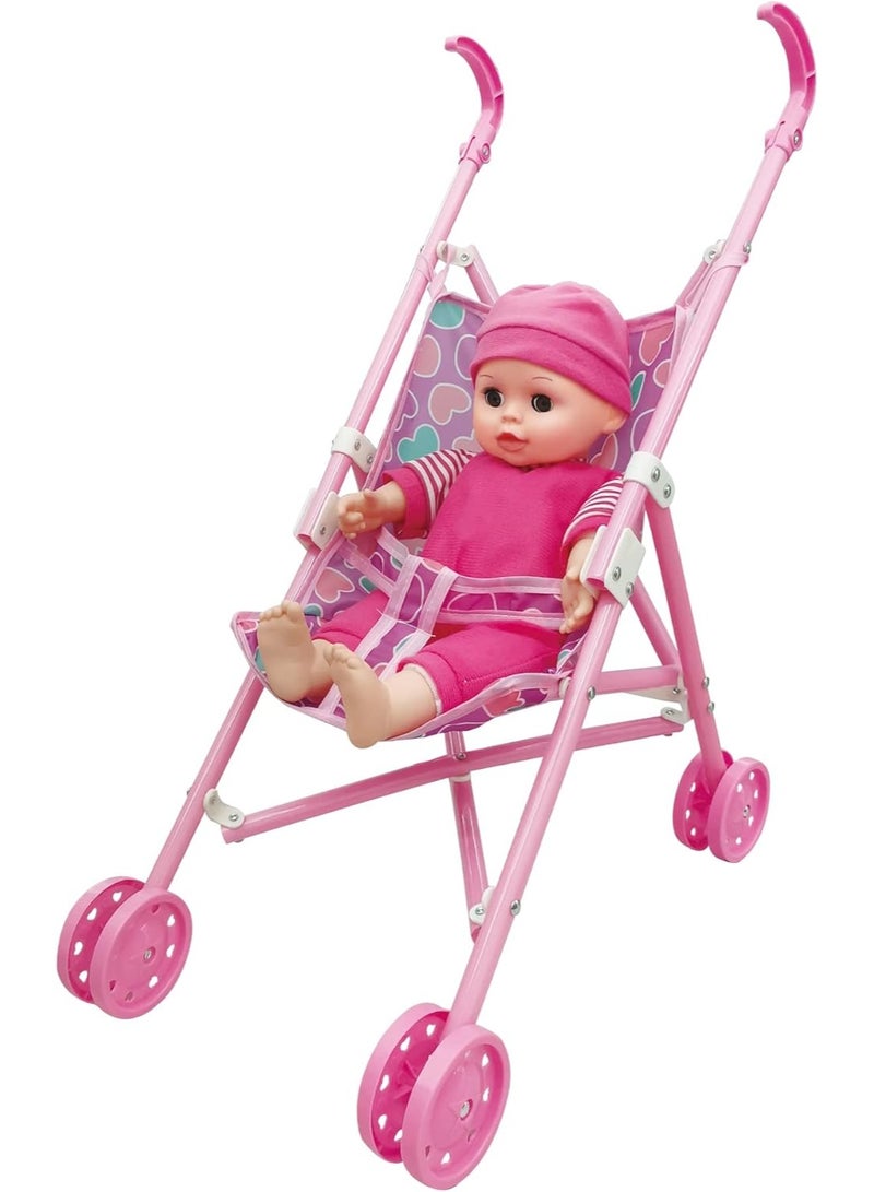 عمورة Baby Amoura Hayati My First Baby Doll & Stroller Set | 14-Inch Soft Body Interactive Sound Doll with Foldable Pram | Pretend Play Toys | Ages 3+ - Image 2