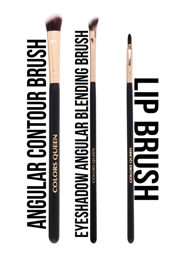 Colors Queen Synthetic Bristles Face Makeup Brush Set, Eyeshadow Angular Blending Brush, Angular Contour Brush, Lip Brush, Brushes for Easy Application, 3 Piece Brush Set - Image 3