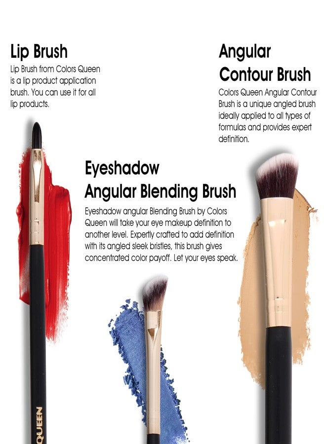 Colors Queen Synthetic Bristles Face Makeup Brush Set, Eyeshadow Angular Blending Brush, Angular Contour Brush, Lip Brush, Brushes for Easy Application, 3 Piece Brush Set - Image 2