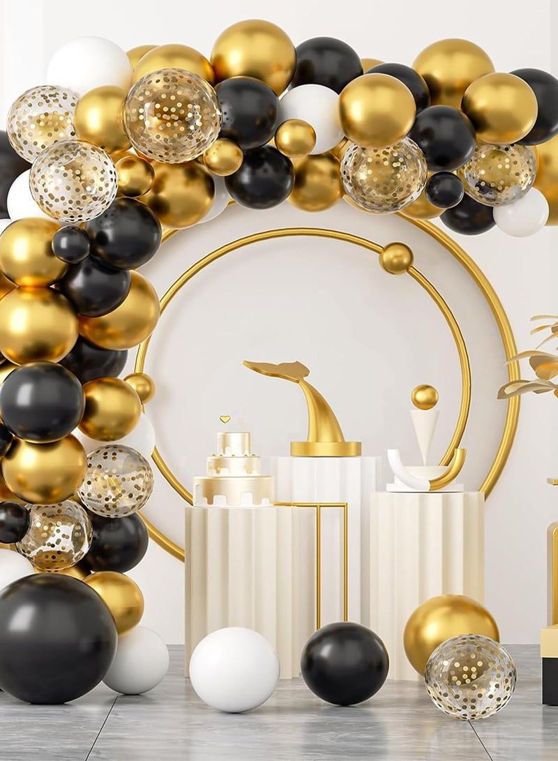 116pcs البالونات السوداء البيضاء الممتازة مجموعة مع البالونات الذهبية واللهجات المتلمعة - مثالية لتزيين حفلة عيد الميلاد ، البالونات المجمعة في أحجام 5/10/12/18 بوصة ، البالونات المتلمعة الذهبية ، أداة ربطة البالون والشريط المضمنة - مثالية للبالونات الحفلية ، البالونات عيد الميلاد والاحتفالات بالحدث - Image 1