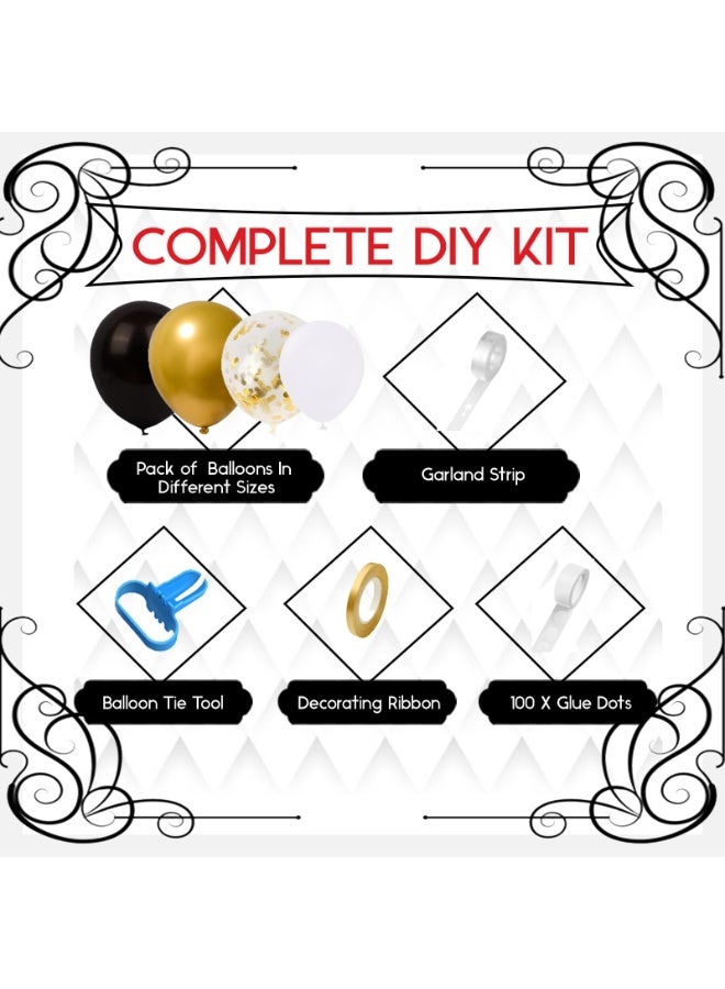 116pcs البالونات السوداء البيضاء الممتازة مجموعة مع البالونات الذهبية واللهجات المتلمعة - مثالية لتزيين حفلة عيد الميلاد ، البالونات المجمعة في أحجام 5/10/12/18 بوصة ، البالونات المتلمعة الذهبية ، أداة ربطة البالون والشريط المضمنة - مثالية للبالونات الحفلية ، البالونات عيد الميلاد والاحتفالات بالحدث - Image 2