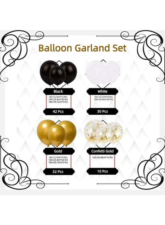 116pcs البالونات السوداء البيضاء الممتازة مجموعة مع البالونات الذهبية واللهجات المتلمعة - مثالية لتزيين حفلة عيد الميلاد ، البالونات المجمعة في أحجام 5/10/12/18 بوصة ، البالونات المتلمعة الذهبية ، أداة ربطة البالون والشريط المضمنة - مثالية للبالونات الحفلية ، البالونات عيد الميلاد والاحتفالات بالحدث - Image 3