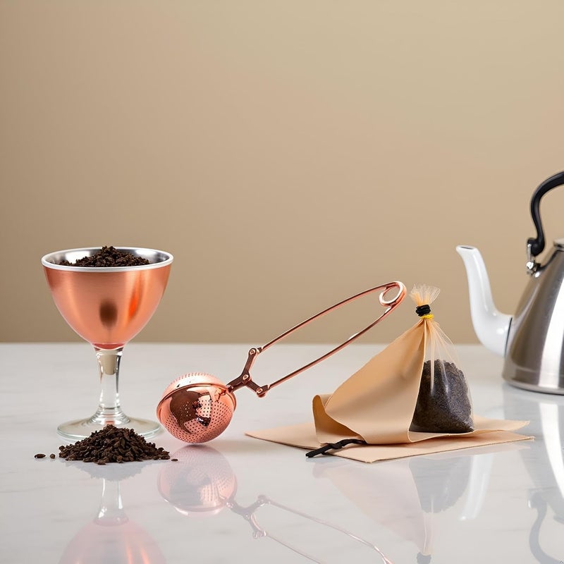 Bwexxt Gold Snap Ball Tea Strainer with Handle for Loose Leaf Tea and Mulling Spices Stainless Steel Strainer Pincer Tea Ball Infuser Tea Filter for Tong Rose Tea Tea Accessories Coffee, Tea and Espresso - Image 4