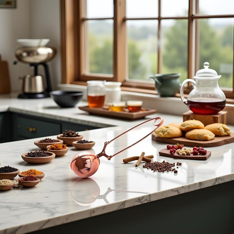 Bwexxt Gold Snap Ball Tea Strainer with Handle for Loose Leaf Tea and Mulling Spices Stainless Steel Strainer Pincer Tea Ball Infuser Tea Filter for Tong Rose Tea Tea Accessories Coffee, Tea and Espresso - Image 3