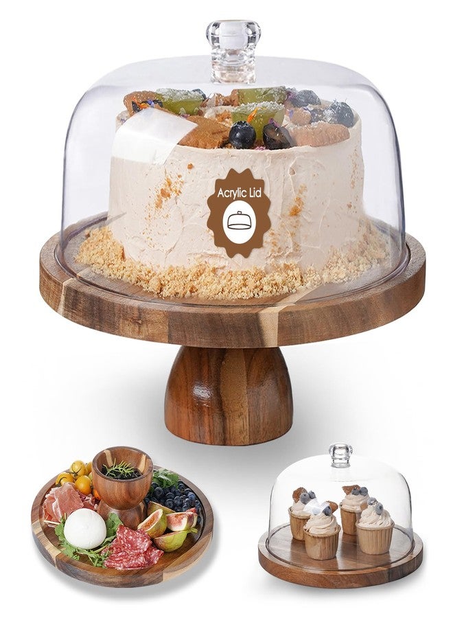 Kanwone Acacia Wood Cake Stand with Acrylic Lid - 12in Cake Plate, Multi-Functional Dessert Table Display Set, Charcuterie Board, Cake Holder with Dome, Detachable Design - Image 1