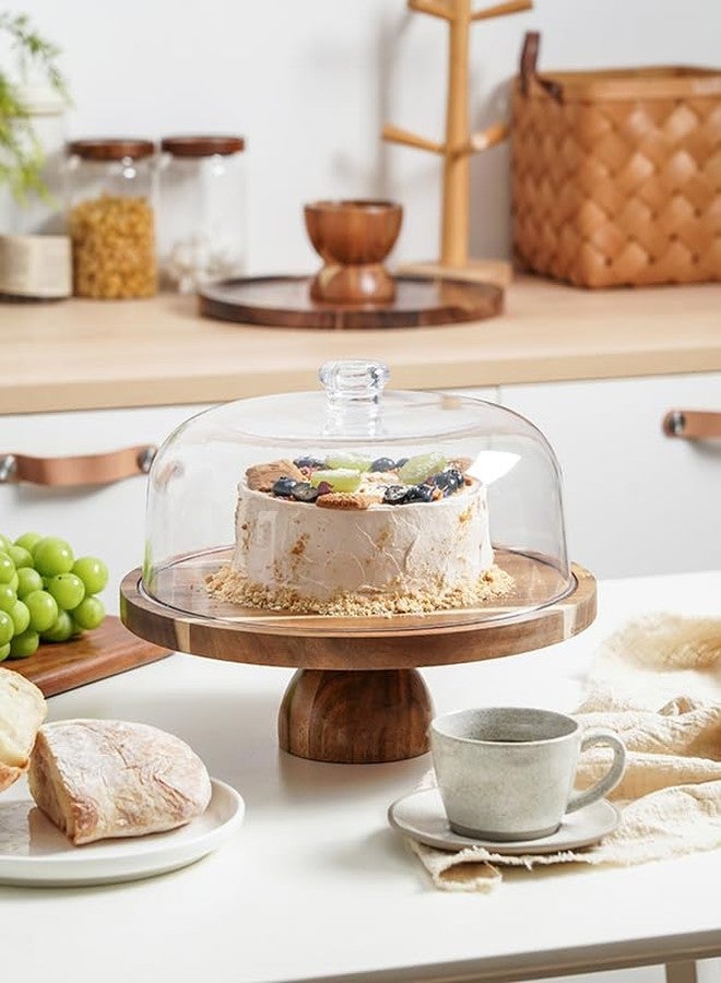 Kanwone Acacia Wood Cake Stand with Acrylic Lid - 12in Cake Plate, Multi-Functional Dessert Table Display Set, Charcuterie Board, Cake Holder with Dome, Detachable Design - Image 4