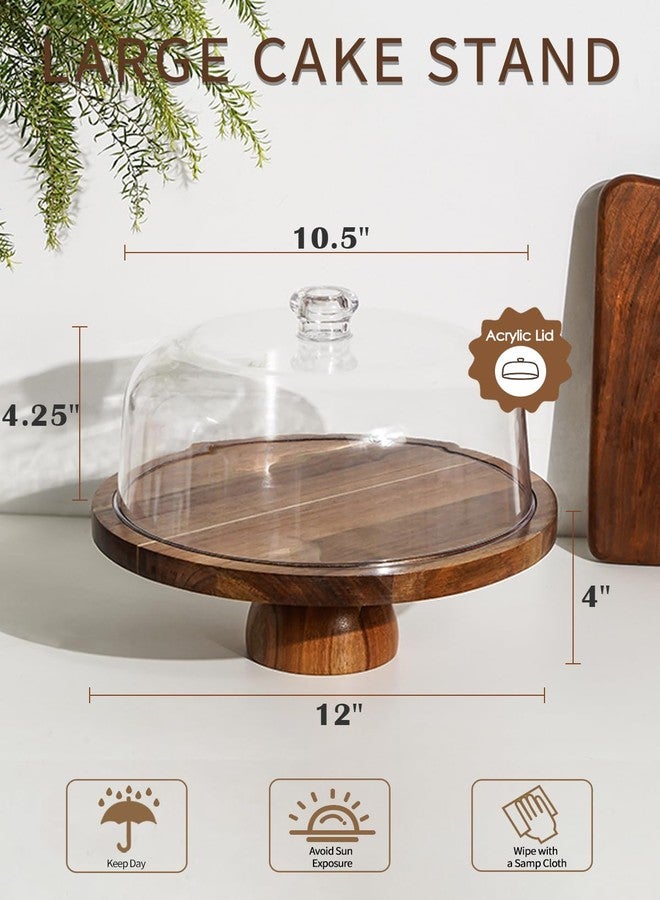 Kanwone Acacia Wood Cake Stand with Acrylic Lid - 12in Cake Plate, Multi-Functional Dessert Table Display Set, Charcuterie Board, Cake Holder with Dome, Detachable Design - Image 2