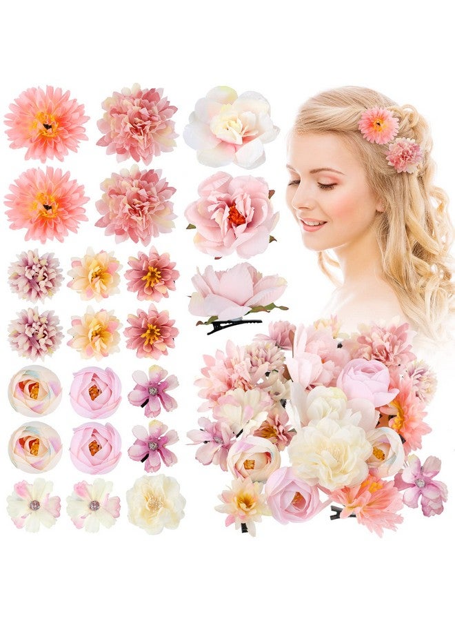 BBTO 21 Pieces Flower Hair Clip Rose Hair Clips Hair Barrettes for Women Flower Hair Accessories Boho Bride Claw Clip Hairpin Brooch Pin Headpiece for Wedding(Pink, White) - Image 1