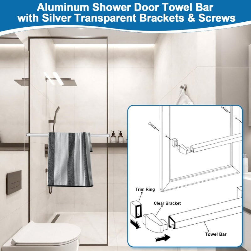 BigHead Glass Shower Door Towel Bar 30" Bright Chrome Compatible with Alumax Basco Sliding Shower Door Handle Replacement w/Silver Transparent Brackets Fits Framed Shower/Tub Enclosure Doors Up to 31" Wide - Image 4