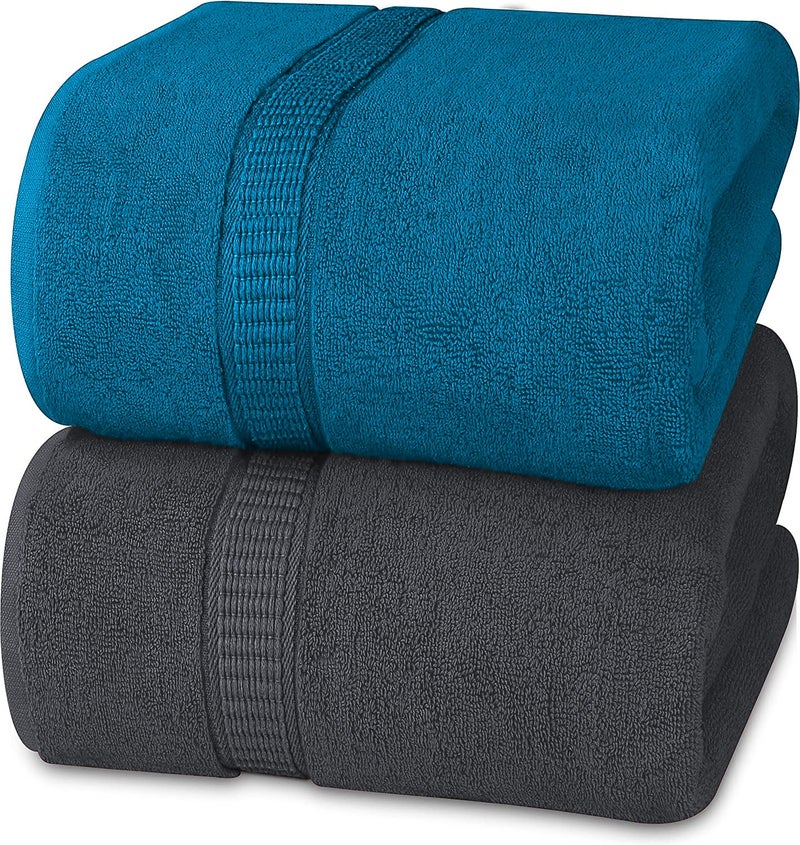 Vocal Store Ultra Soft, Super Absorbent, 100% Cotton 2 Piece Bath Towel Set, 600 GSM, 30 inch x 60 inch (Turquoise Blue and Grey, Set of 2) TW-V04-GRY+Sky-2 - Image 1