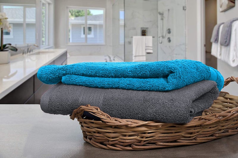 Vocal Store Ultra Soft, Super Absorbent, 100% Cotton 2 Piece Bath Towel Set, 600 GSM, 30 inch x 60 inch (Turquoise Blue and Grey, Set of 2) TW-V04-GRY+Sky-2 - Image 3