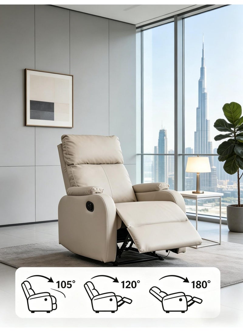 Faux Leather Manual Recliner Chair with Footrest, Adjustable Ergonomic Lazy Chair, Sturdy Frame Easy Assemble for Living Room Bedroom Office, Beige - Image 5