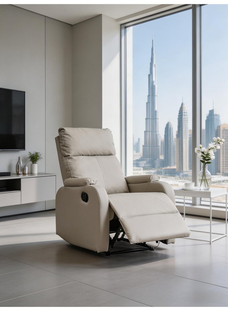 Faux Leather Manual Recliner Chair with Footrest, Adjustable Ergonomic Lazy Chair, Sturdy Frame Easy Assemble for Living Room Bedroom Office, Beige - Image 1