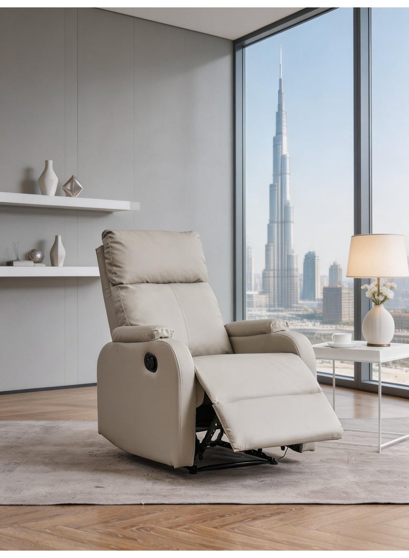 Faux Leather Manual Recliner Chair with Footrest, Adjustable Ergonomic Lazy Chair, Sturdy Frame Easy Assemble for Living Room Bedroom Office, Beige - Image 2