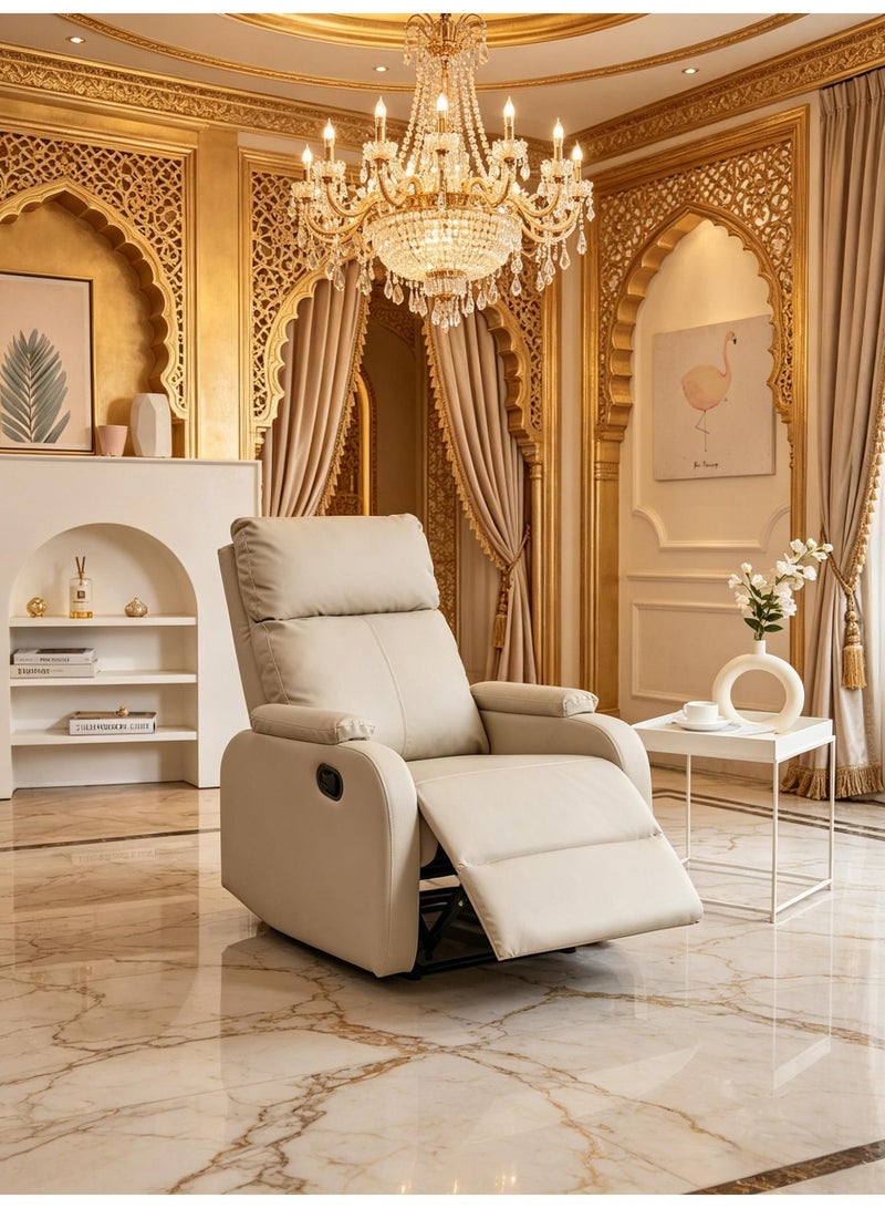 Faux Leather Manual Recliner Chair with Footrest, Adjustable Ergonomic Lazy Chair, Sturdy Frame Easy Assemble for Living Room Bedroom Office, Beige - Image 3