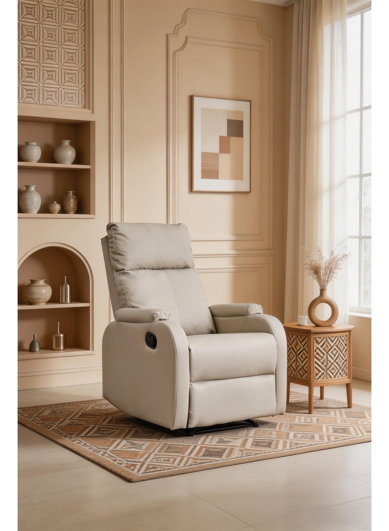 Faux Leather Manual Recliner Chair with Footrest, Adjustable Ergonomic Lazy Chair, Sturdy Frame Easy Assemble for Living Room Bedroom Office, Beige - Image 4