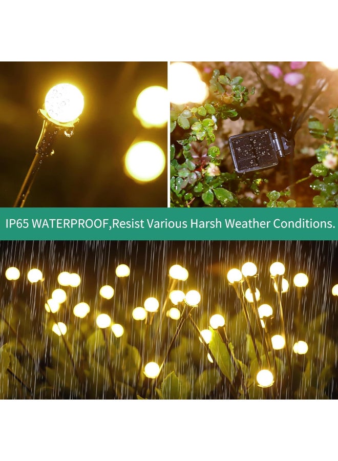 مصابيح شمسية خارجية فريدة مقاومة للماء، مجموعة من 4 قطع تحتوي على 32 مصباح LED، إضاءة حدائق وفناء بتصميم اليراعات للإضاءة الخارجية - Image 2
