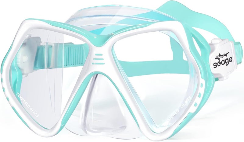 Seago Kids Swim Goggles with Nose Cover Snorkel Mask Scuba Diving Swim Mask Anti-fog Tempered Glass, Panoramic Clear View Silicone Seal Snorkeling Gear Swimming Goggles for Kids 6-14 Boys Girls Youth - Image 1
