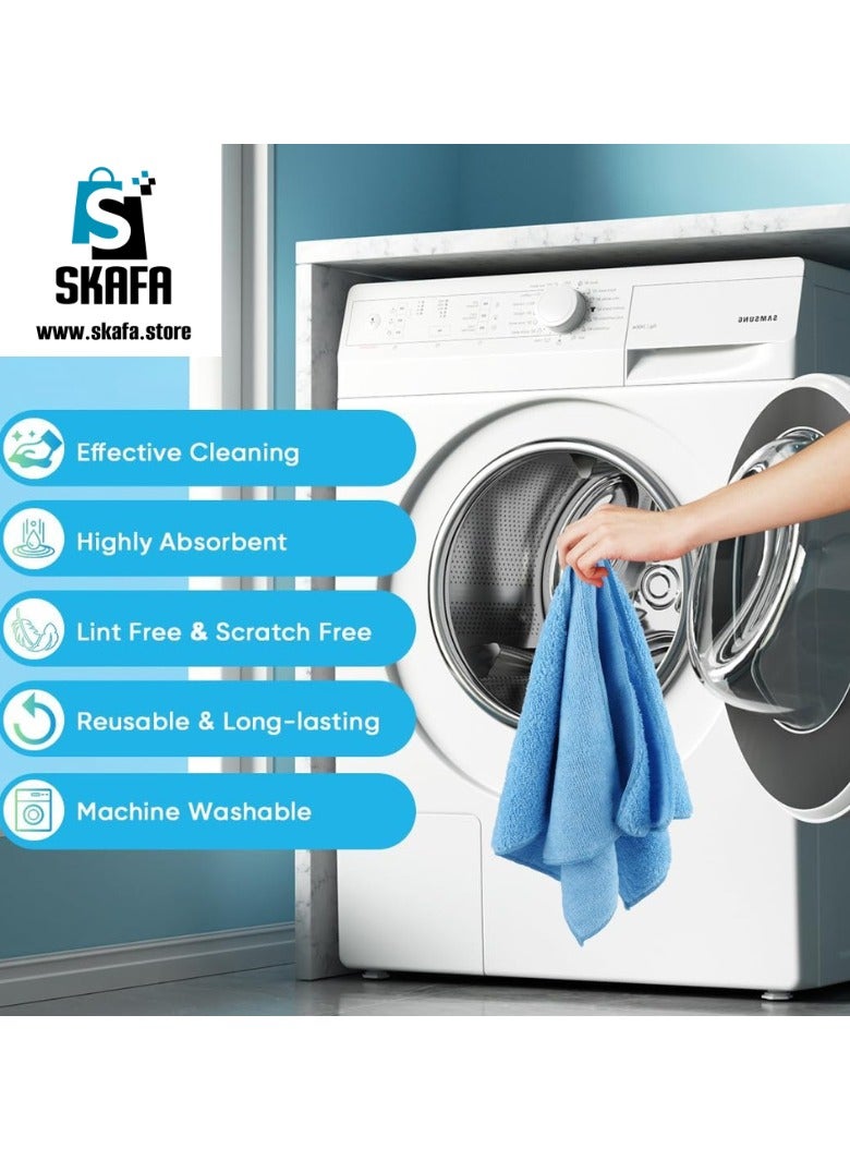 سكافا مناشف تنظيف من الألياف الدقيقة 12 قطعة فائقة الامتصاص 30×30 سم باللون الأزرق للاستخدام المنزلي اليومي، المطبخ، النوافذ، السيارات، والتنظيف متعدد الأغراض - Image 4