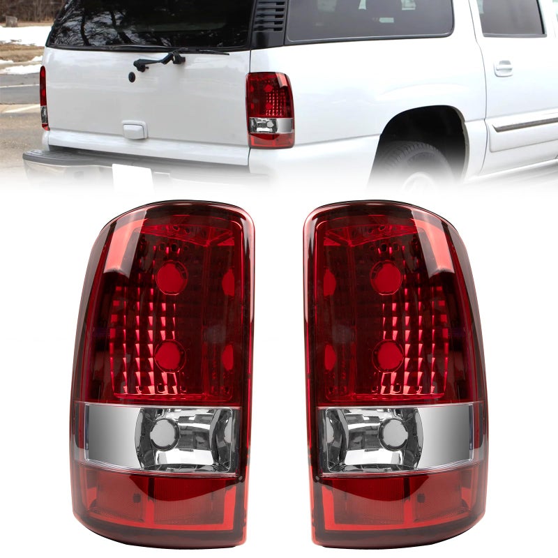 Tail Light Compatible with 2000 2001 2002 2003 2004 2005 2006 Chevy Tahoe GMC Yukon XL Suburban 1500 2500 Rear Lamp Brake Taillights Replacement for GM2819199 GM2801170 Red Housing WO Bulbs Harness