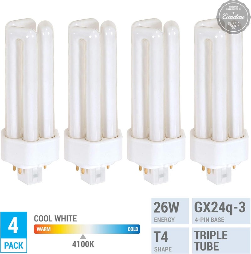 KOR KOR 4 Pack K20788  PL26W3U4P841  Compact Fluorescent Plugin  T4  Triple Tube  26 Watt  4Pin GX24q3  4100 Kelvin Cool White - Image 2