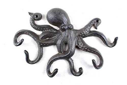Handcrafted Nautical Decor Cast Iron Octopus Hook 11 Inch - Decorative Sealife Metal Wall Hook - Image 2