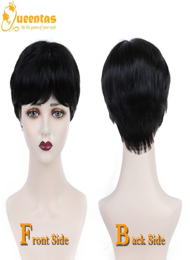 QUEENTAS Short Black Bob Hair Wigs for Women Light Black Wig Full Head with Bangs Synthetic Hair Straight Bob Wig for Daily Party Cosplay - Image 4