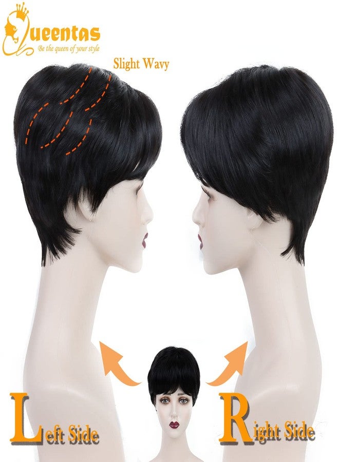 QUEENTAS Short Black Bob Hair Wigs for Women Light Black Wig Full Head with Bangs Synthetic Hair Straight Bob Wig for Daily Party Cosplay - Image 3