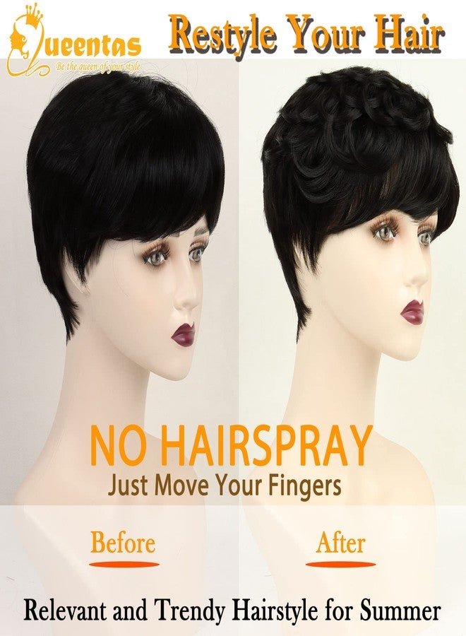 QUEENTAS Short Black Bob Hair Wigs for Women Light Black Wig Full Head with Bangs Synthetic Hair Straight Bob Wig for Daily Party Cosplay - Image 2