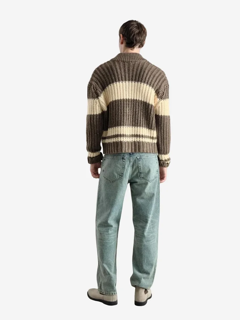 Giesto Beaver Brown GIESTO Regular Fit Striped Knitwear Sweater with Zipper Collar for Men | Best Price UAE