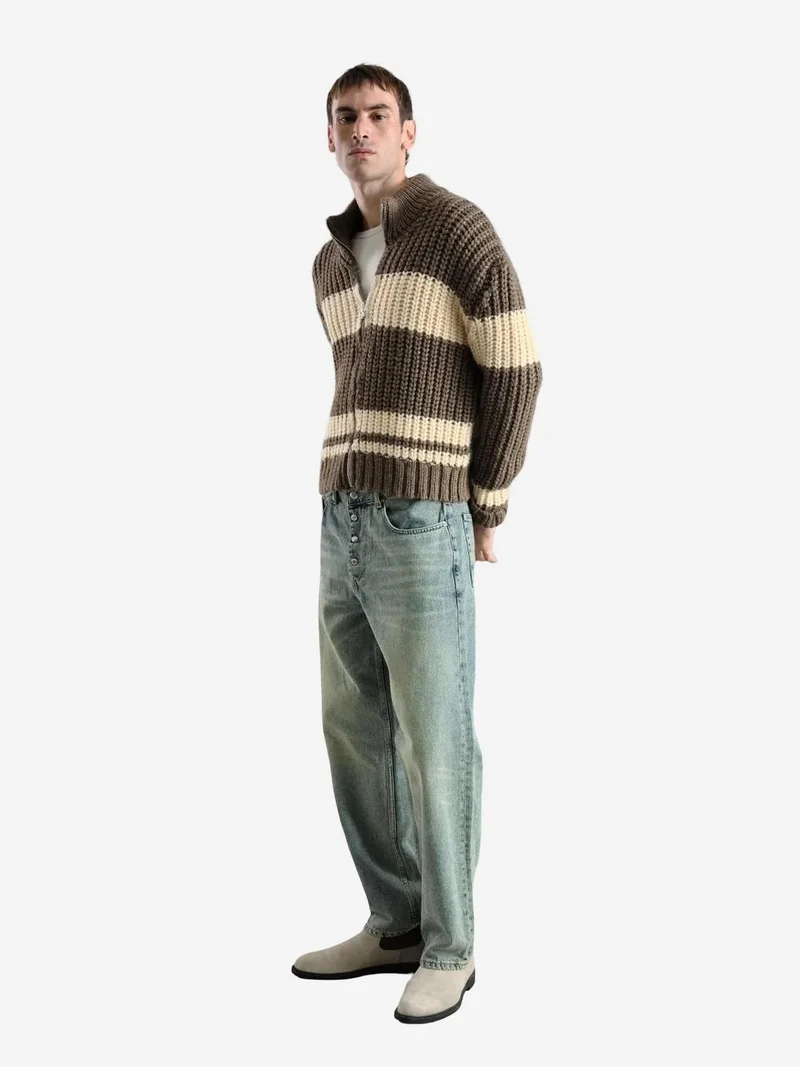 Giesto Beaver Brown GIESTO Regular Fit Striped Knitwear Sweater with Zipper Collar for Men | Best Price UAE
