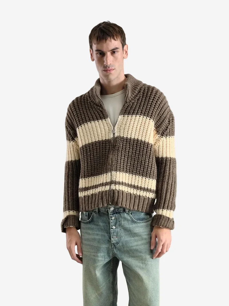 GIESTO Regular Fit Striped Knitwear Sweater with Zipper Collar