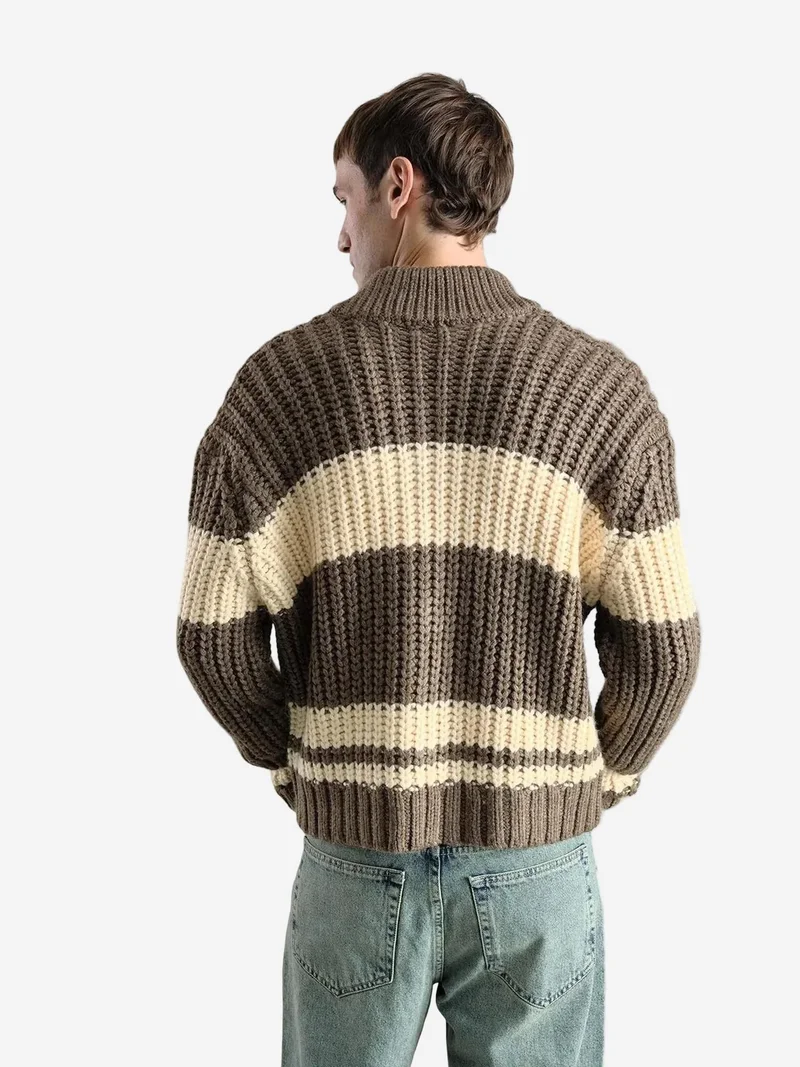 Giesto GIESTO Regular Fit Striped Knitwear Sweater with Zipper Collar
