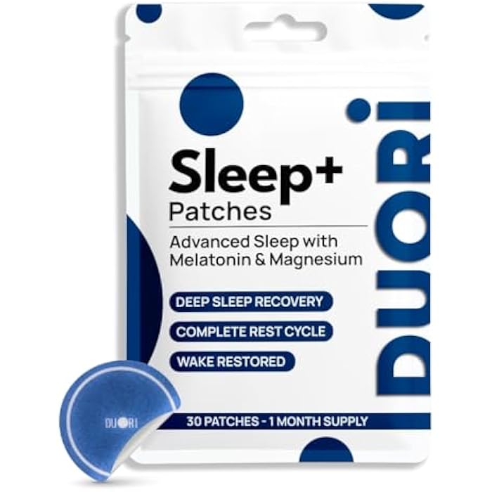 DUORI Sleep+ Patches for Adults - Melatonin - Magnesium - Chamomile Extract - Valerian Root - Vegan & Natural Sleep Aid with L-Theanine and Passion Flower Extract - 30 Patches - Image 1