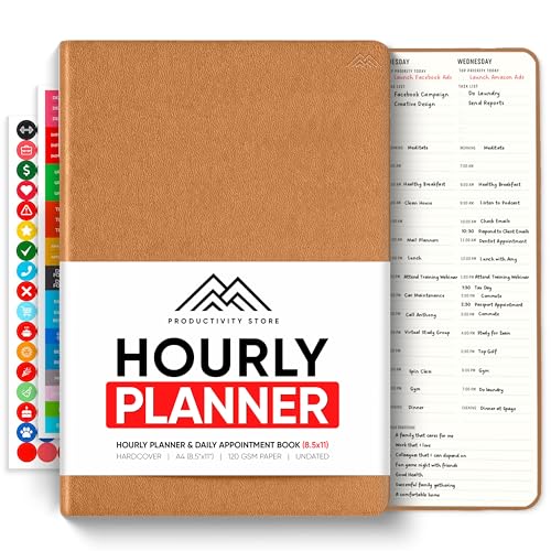 PRODUCTIVITY STORE Hourly Planner Appointment Book 85 x 11 Premium Hourly Planner with Daily Schedule 30Minute Time Slots for Better Time Management by PRODUCTIVITY STORE A4 Brown - Image 1