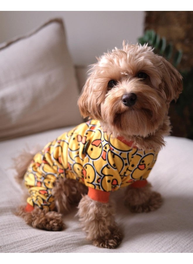 فيت وورم بيجامات كلاب فيت وورم المرحة بتصميم بطة، ملابس شتوية للكلاب الصغيرة والبنات، بذلة مخملية خفيفة الوزن للحيوانات الأليفة، زي قطط، أصفر، مقاس متوسط - Image 4