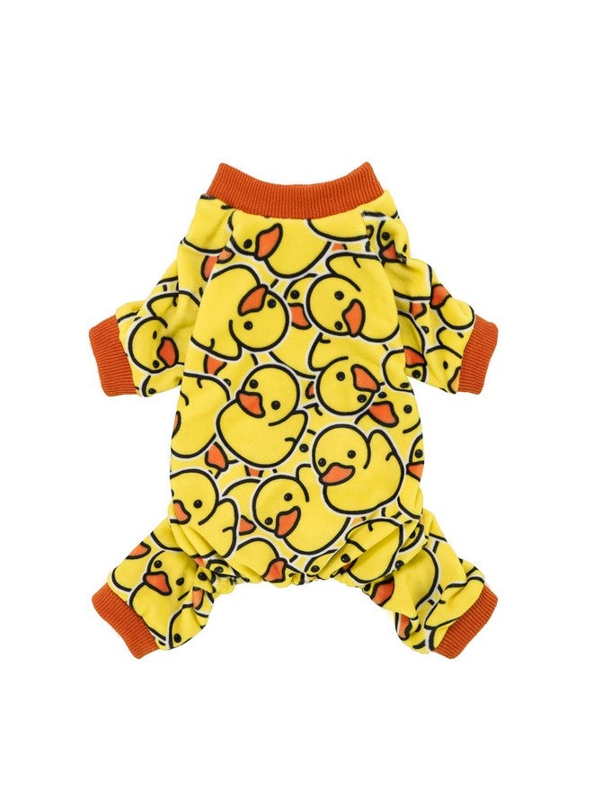 فيت وورم بيجامات كلاب فيت وورم المرحة بتصميم بطة، ملابس شتوية للكلاب الصغيرة والبنات، بذلة مخملية خفيفة الوزن للحيوانات الأليفة، زي قطط، أصفر، مقاس متوسط - Image 1