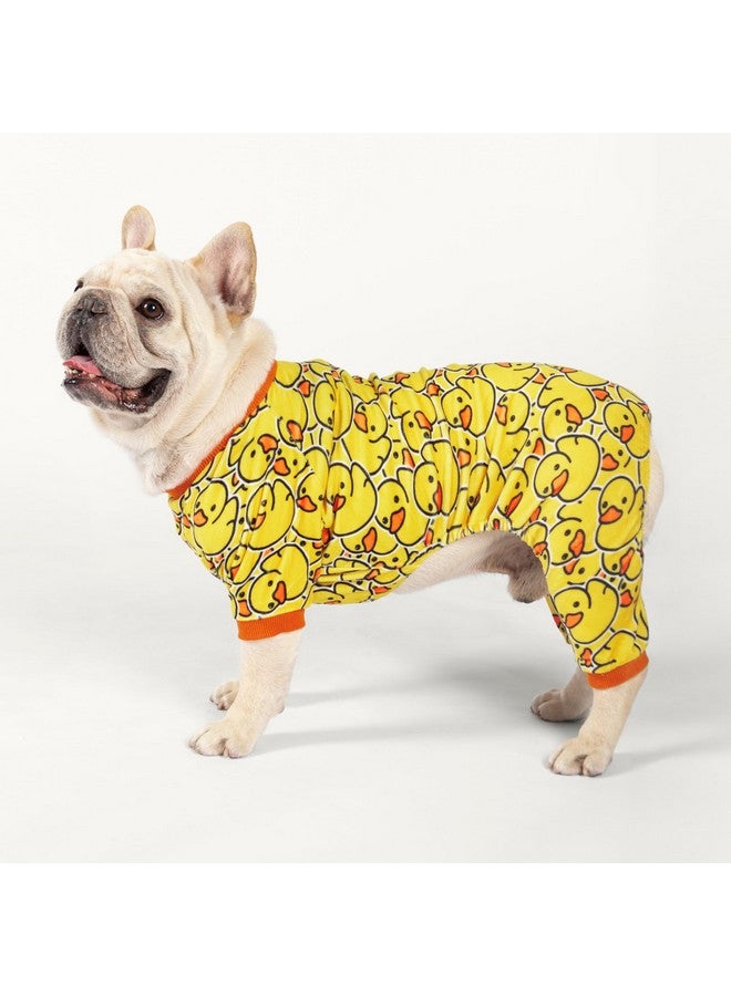 فيت وورم بيجامات كلاب فيت وورم المرحة بتصميم بطة، ملابس شتوية للكلاب الصغيرة والبنات، بذلة مخملية خفيفة الوزن للحيوانات الأليفة، زي قطط، أصفر، مقاس متوسط - Image 2