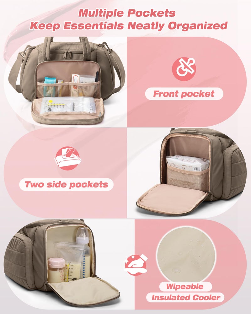 Marscamd Quilted Breast Pump Bag Compatible with Spectra S1 and S2, Pumping Bag with Cooler Compartment and a Drying Mat, Camel - Image 4